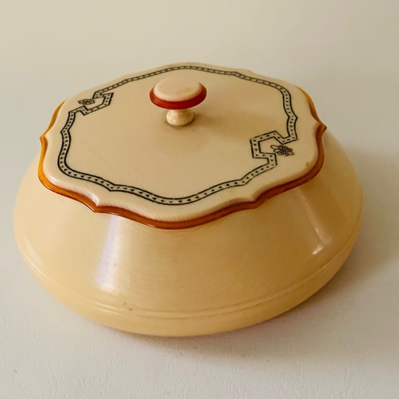 Antique Cellular Dresser Vanity Powder Bowl Jar - Picture 4 of 10